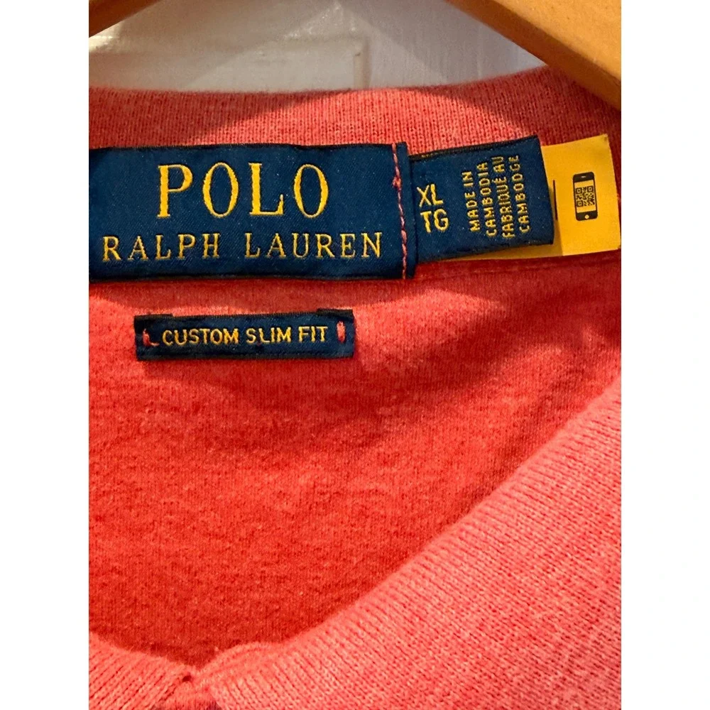 Polo Ralph Lauren Mens Custom Slim Fit Polo Shirt‎ XL Red Heathered Cotton Pique